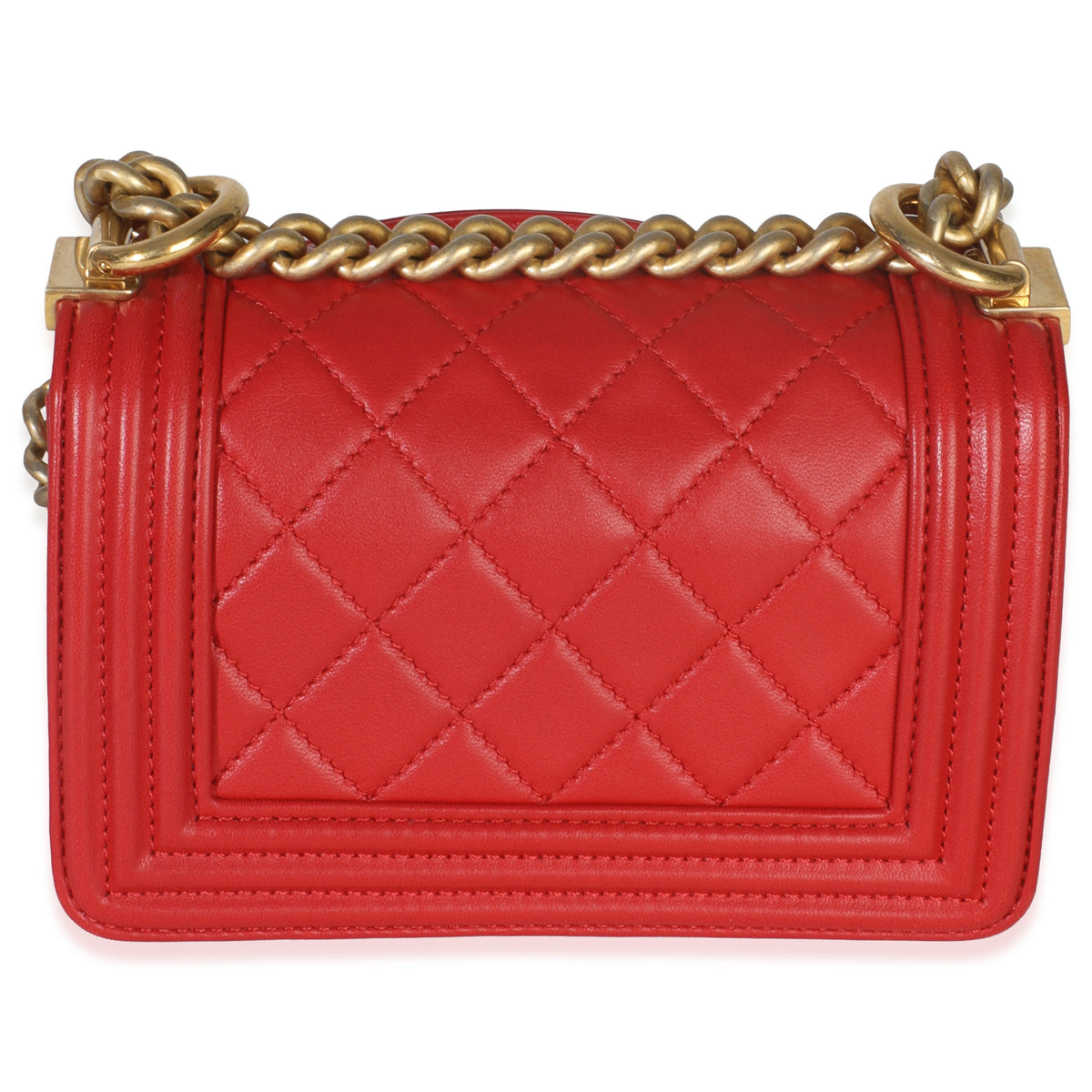 Chanel Red Quilted Lambskin Mini Boy Bag Handbag bv