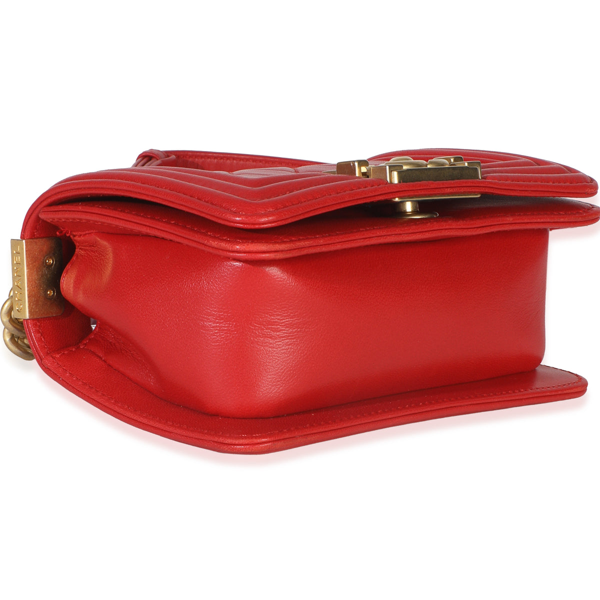Chanel Red Quilted Lambskin Mini Boy Bag Handbag clasp