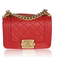 Chanel Red Quilted Lambskin Mini Boy Bag Handbag fv