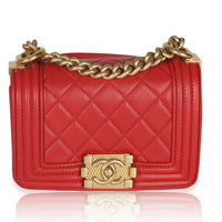 Red Quilted Lambskin Mini Boy Bag