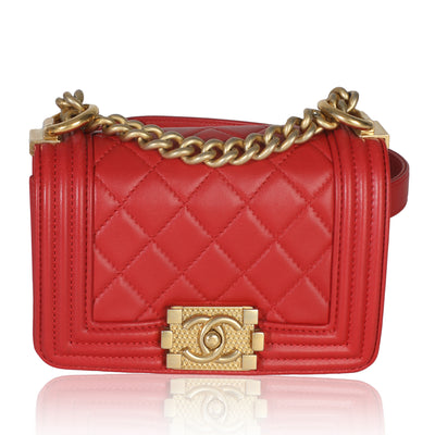 Red Quilted Lambskin Mini Boy Bag