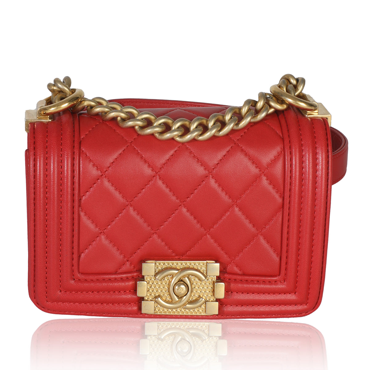 Red Quilted Lambskin Mini Boy Bag