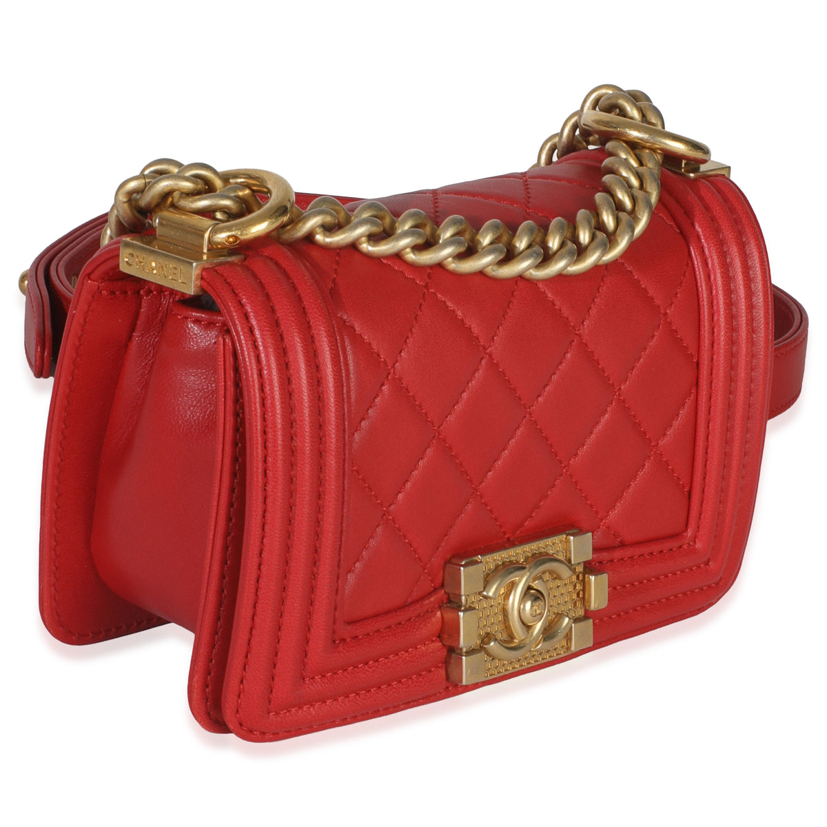 Red Quilted Lambskin Mini Boy Bag