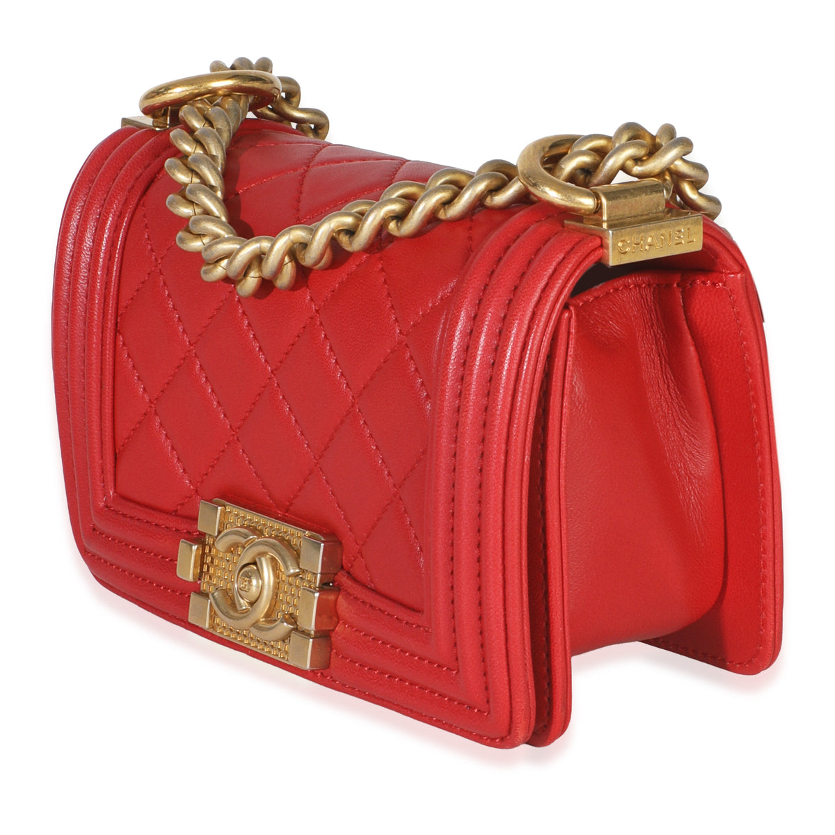 Red Quilted Lambskin Mini Boy Bag
