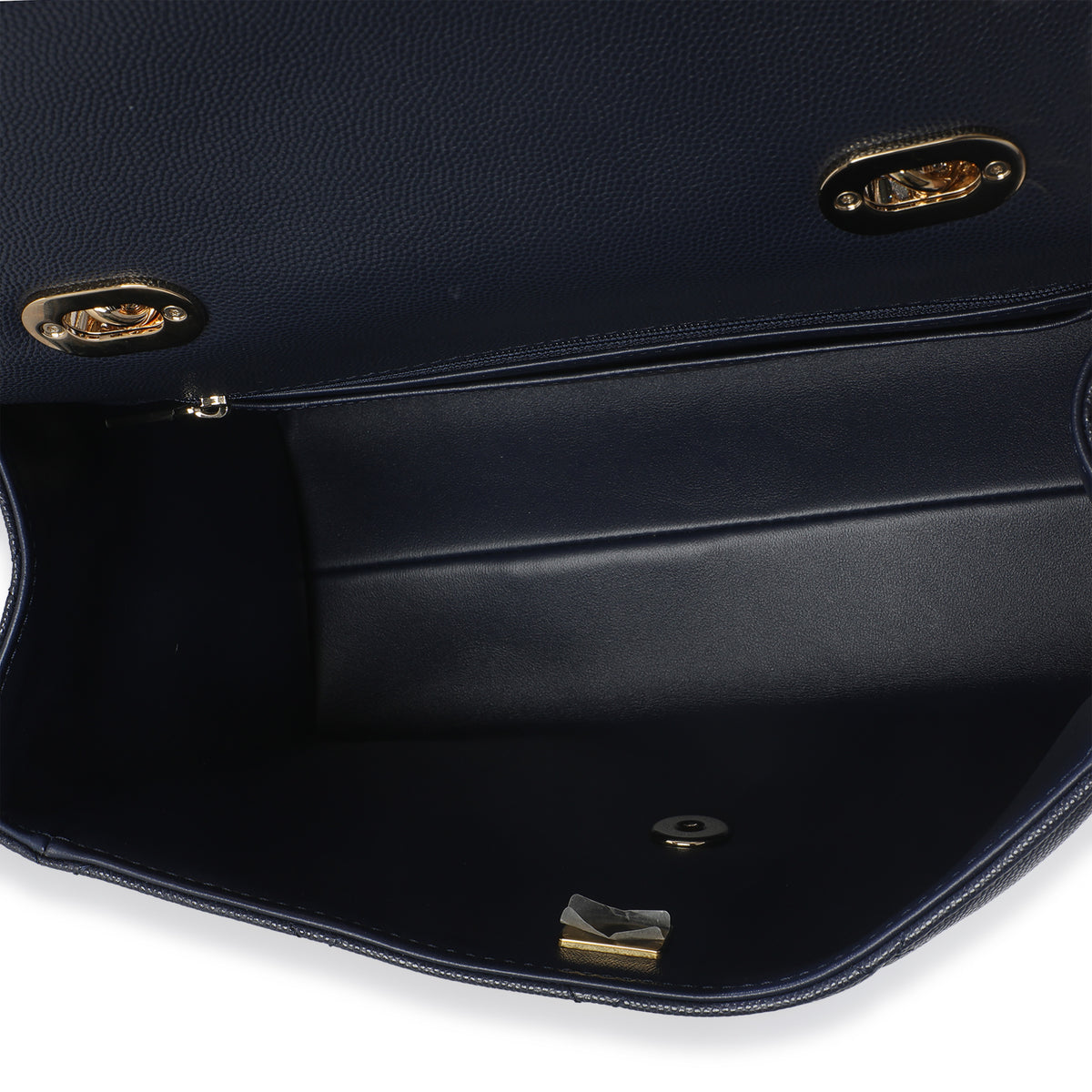 Navy Blue Quilted Caviar Retro Twist Top Handle Handbag