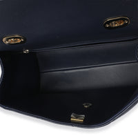 Navy Blue Quilted Caviar Retro Twist Top Handle Handbag
