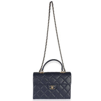 Navy Blue Quilted Caviar Retro Twist Top Handle Handbag