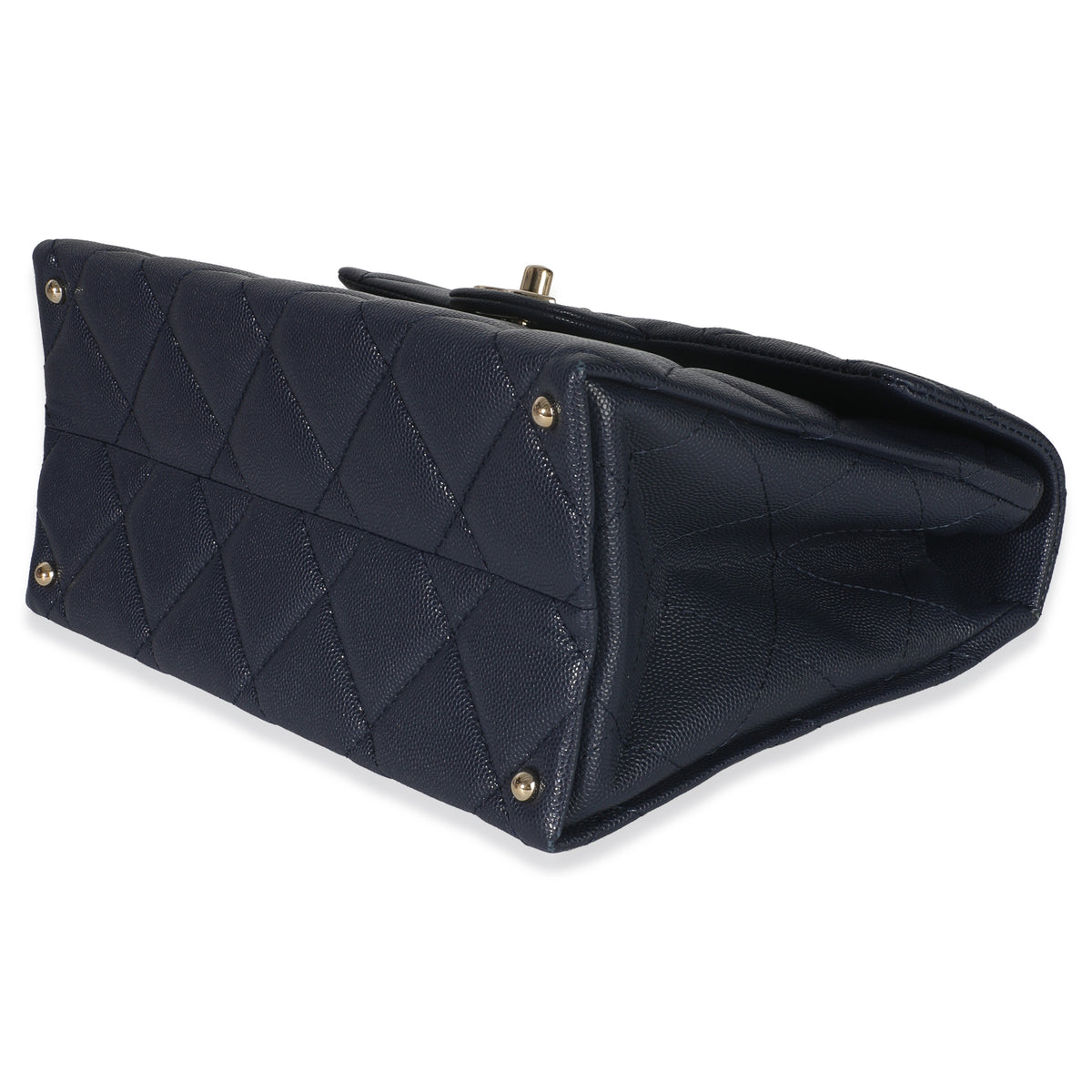Navy Blue Quilted Caviar Retro Twist Top Handle Handbag