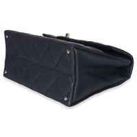 Navy Blue Quilted Caviar Retro Twist Top Handle Handbag