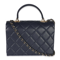 Navy Blue Quilted Caviar Retro Twist Top Handle Handbag
