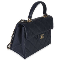 Navy Blue Quilted Caviar Retro Twist Top Handle Handbag
