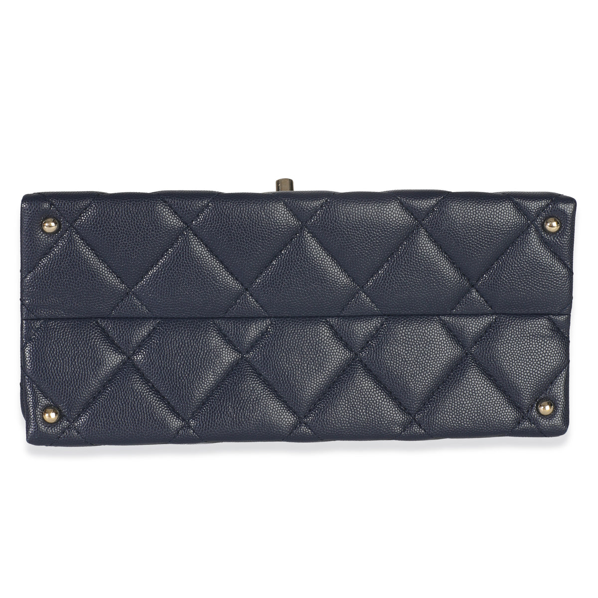 Navy Blue Quilted Caviar Retro Twist Top Handle Handbag