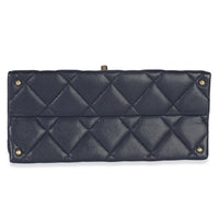 Navy Blue Quilted Caviar Retro Twist Top Handle Handbag
