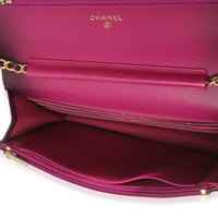 Dark Pink Ombre Quilted Lambskin Classic Wallet On Chain