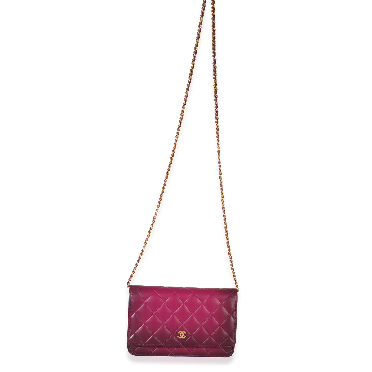 Dark Pink Ombre Quilted Lambskin Classic Wallet On Chain