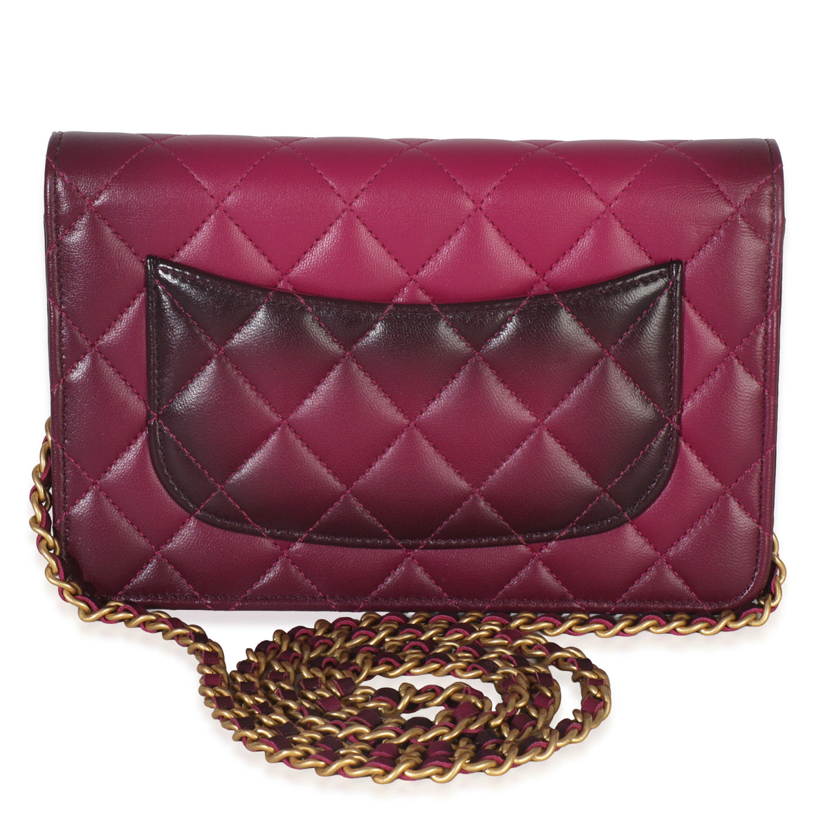 Dark Pink Ombre Quilted Lambskin Classic Wallet On Chain