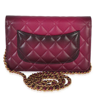 Dark Pink Ombre Quilted Lambskin Classic Wallet On Chain