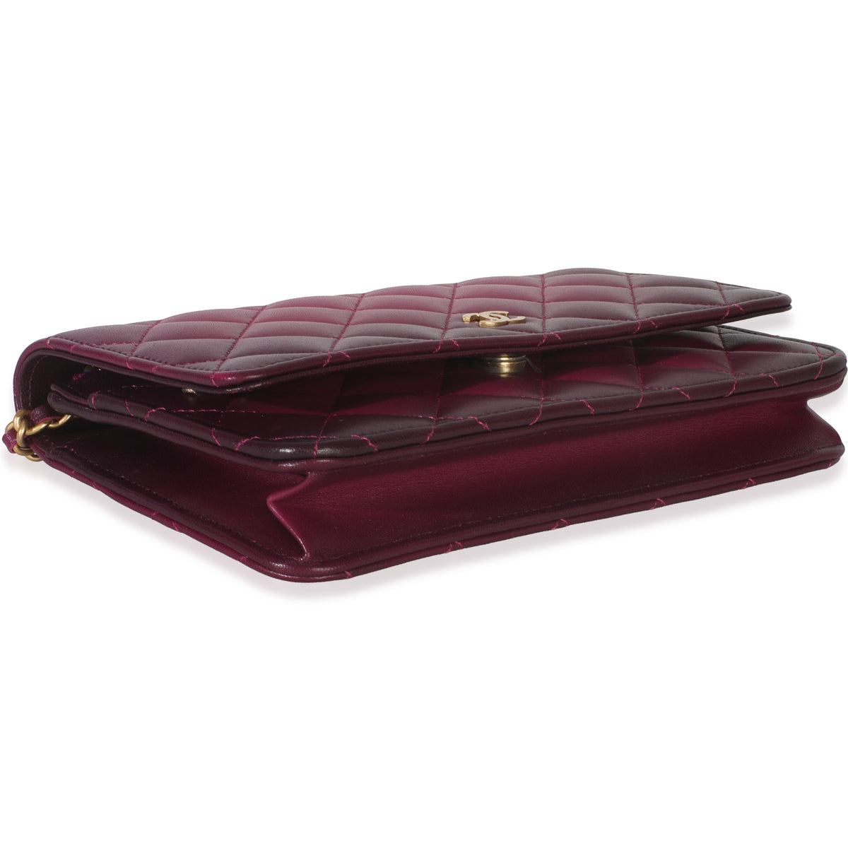 Dark Pink Ombre Quilted Lambskin Classic Wallet On Chain