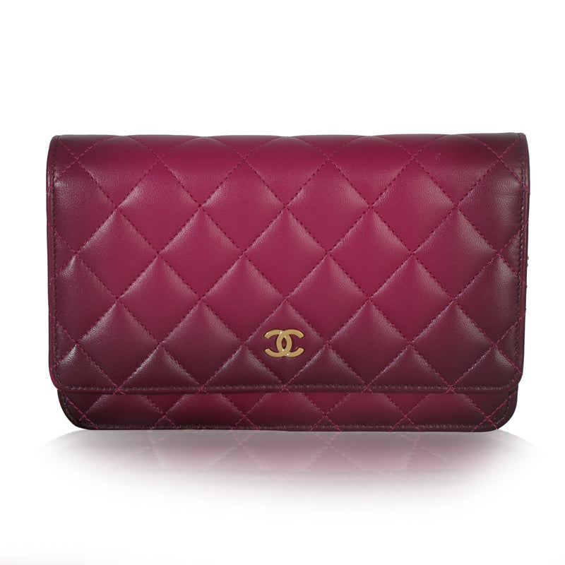 Dark Pink Ombre Quilted Lambskin Classic Wallet On Chain