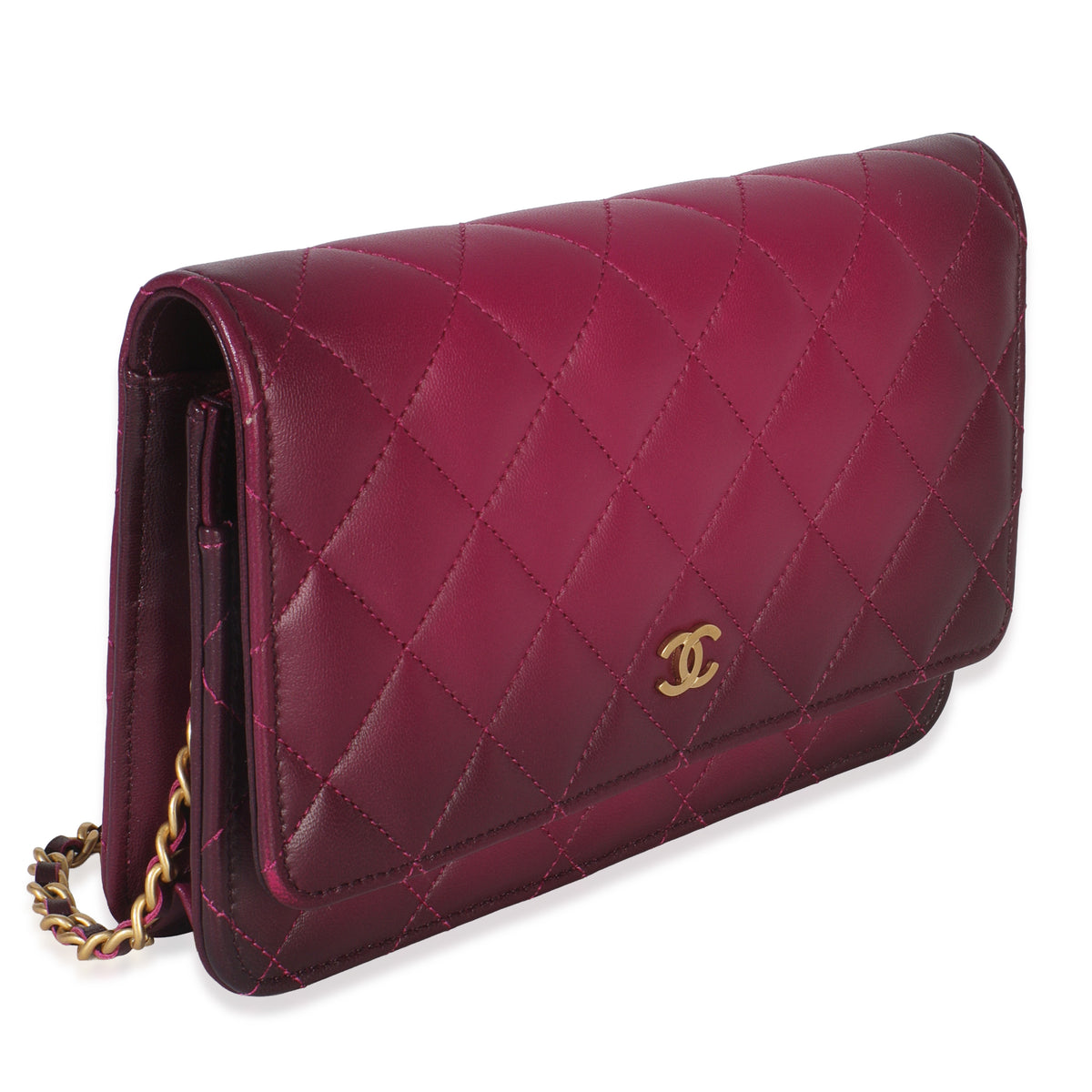 Dark Pink Ombre Quilted Lambskin Classic Wallet On Chain