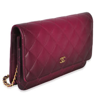 Dark Pink Ombre Quilted Lambskin Classic Wallet On Chain