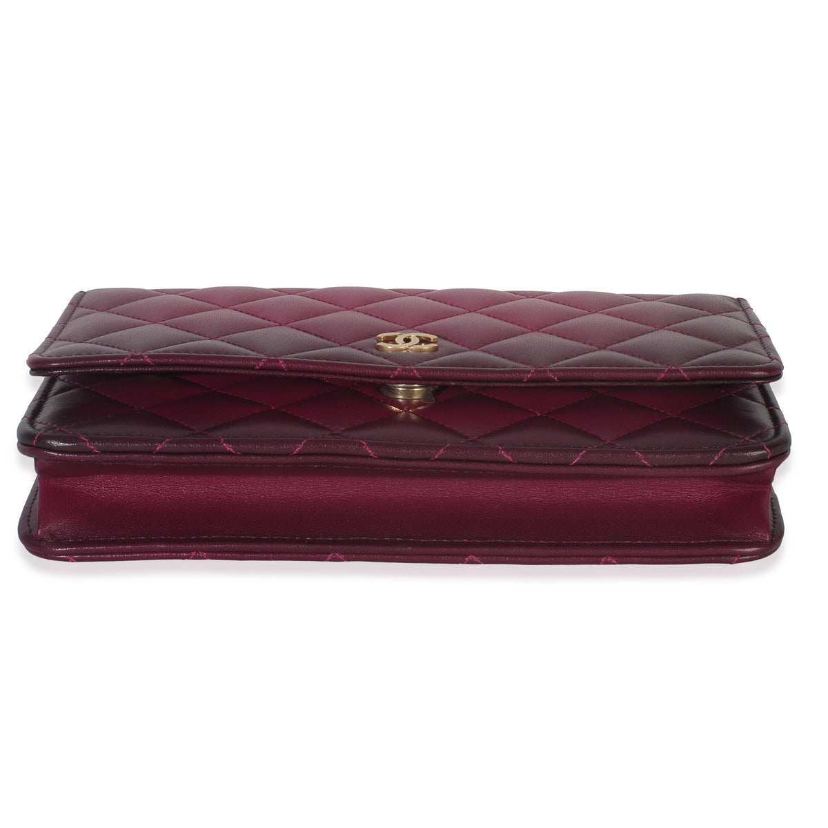Dark Pink Ombre Quilted Lambskin Classic Wallet On Chain
