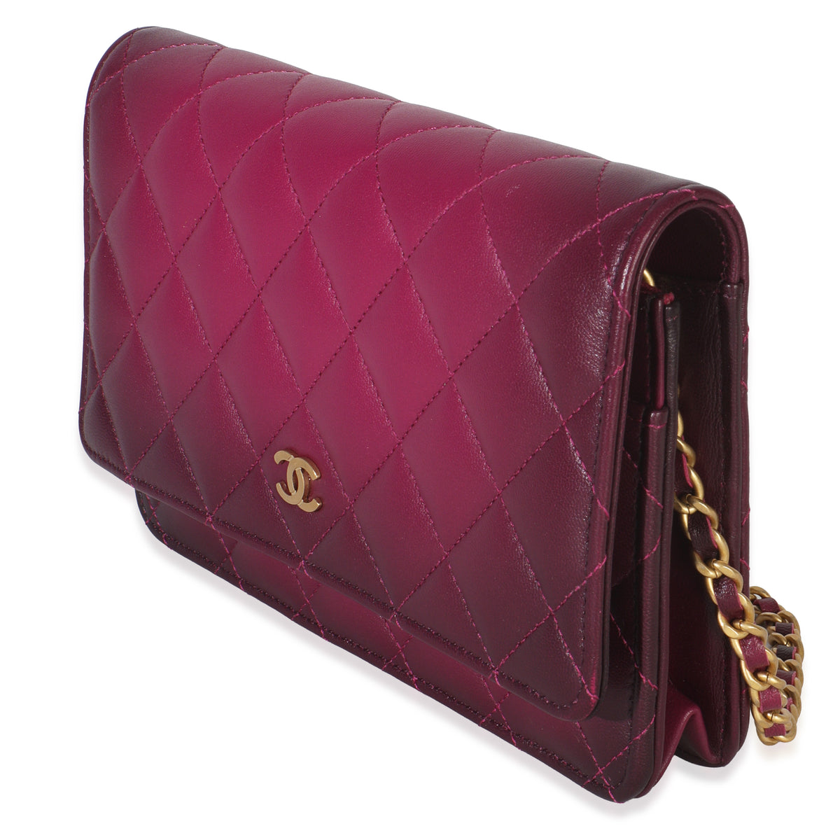Dark Pink Ombre Quilted Lambskin Classic Wallet On Chain