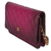 Dark Pink Ombre Quilted Lambskin Classic Wallet On Chain