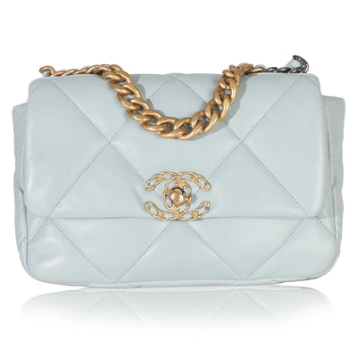 Chanel Light Blue Quilted Lambskin Medium  19 Flap Bag Handbag fv