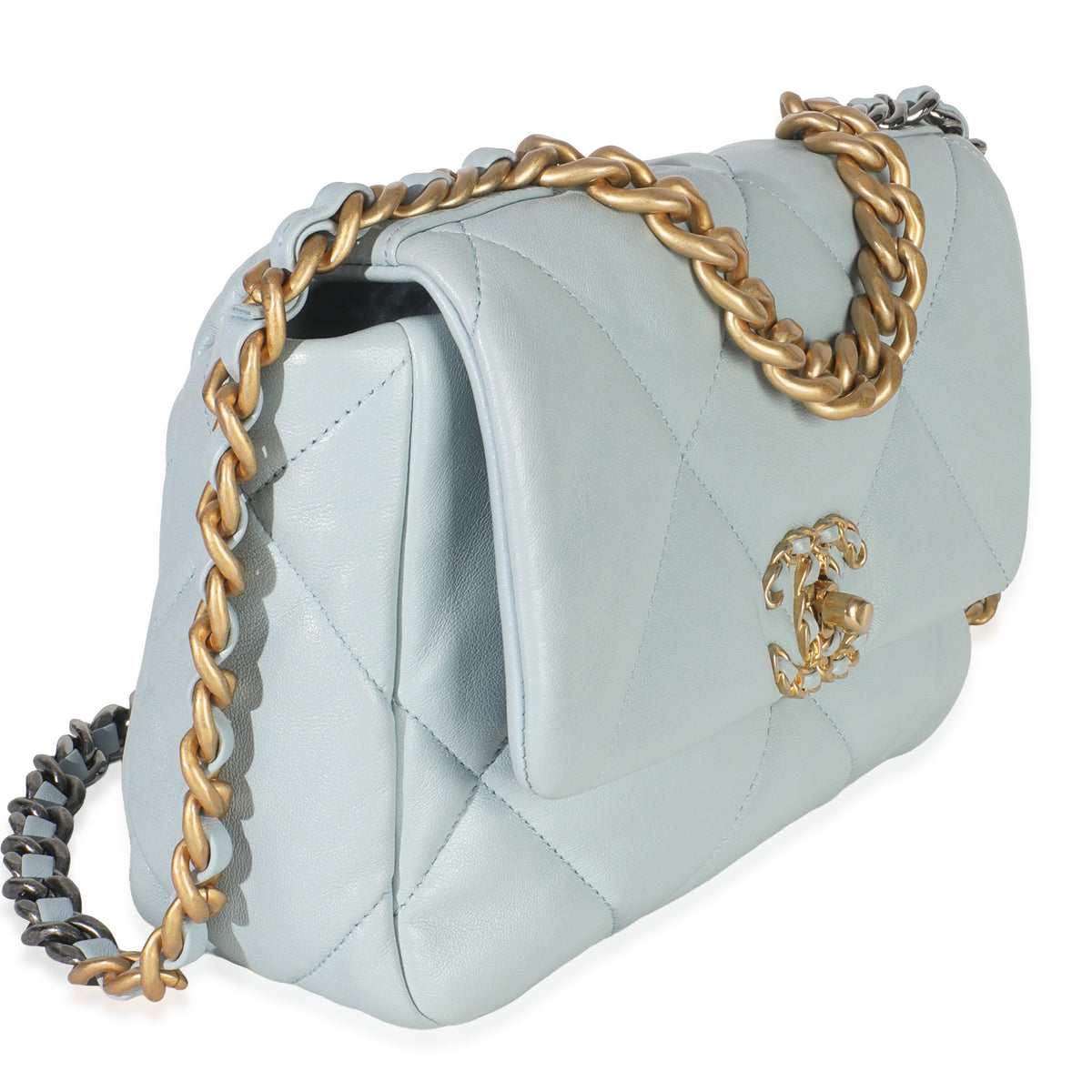 Chanel Light Blue Quilted Lambskin Medium  19 Flap Bag Handbag pv
