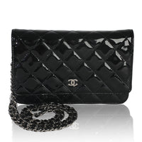 Black Quilted Patent Classic Wallet On Chain