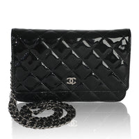 Black Quilted Patent Classic Wallet On Chain