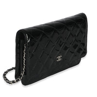 Black Quilted Patent Classic Wallet On Chain