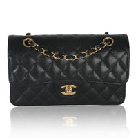 Black Quilted Caviar Small Classic Double Flap Bag