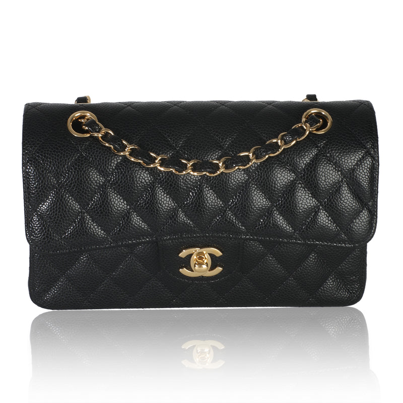 Black Quilted Caviar Small Classic Double Flap Bag