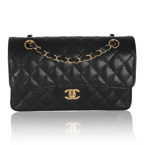 Black Quilted Caviar Small Classic Double Flap Bag