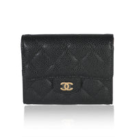 Black Quilted Caviar Compact Flap Wallet