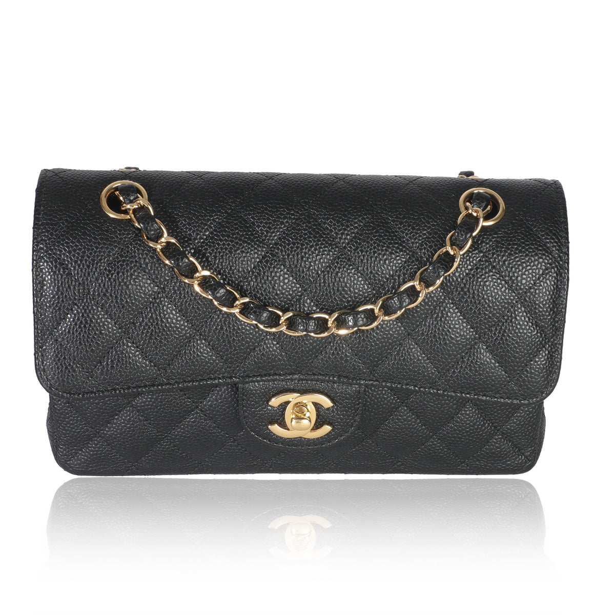 Chanel Black Quilted Caviar Small Classic Double Flap Bag Handbag fv