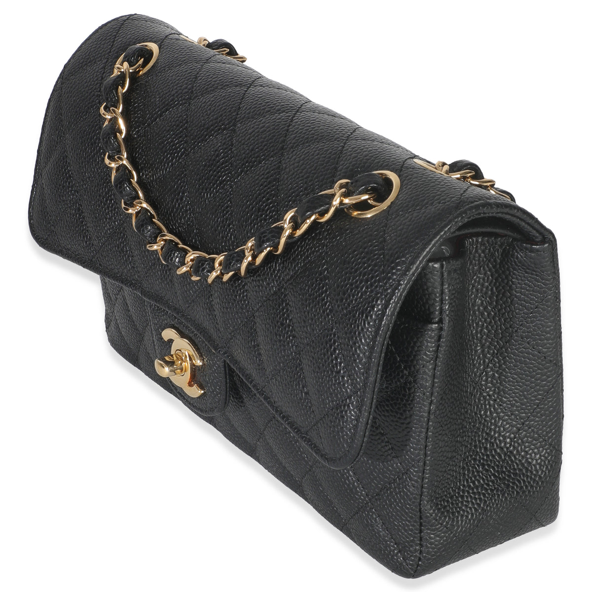 Chanel Black Quilted Caviar Small Classic Double Flap Bag Handbag sv