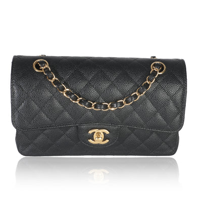 Black Quilted Caviar Small Classic Double Flap Bag
