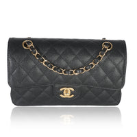 Black Quilted Caviar Small Classic Double Flap Bag