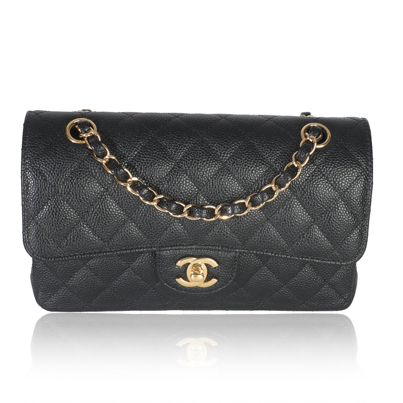 Black Quilted Caviar Small Classic Double Flap Bag