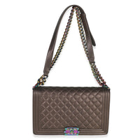 Chanel Bronze Purple Iridescent Quilted Goatskin New Medium Boy Bag Handbag clasp