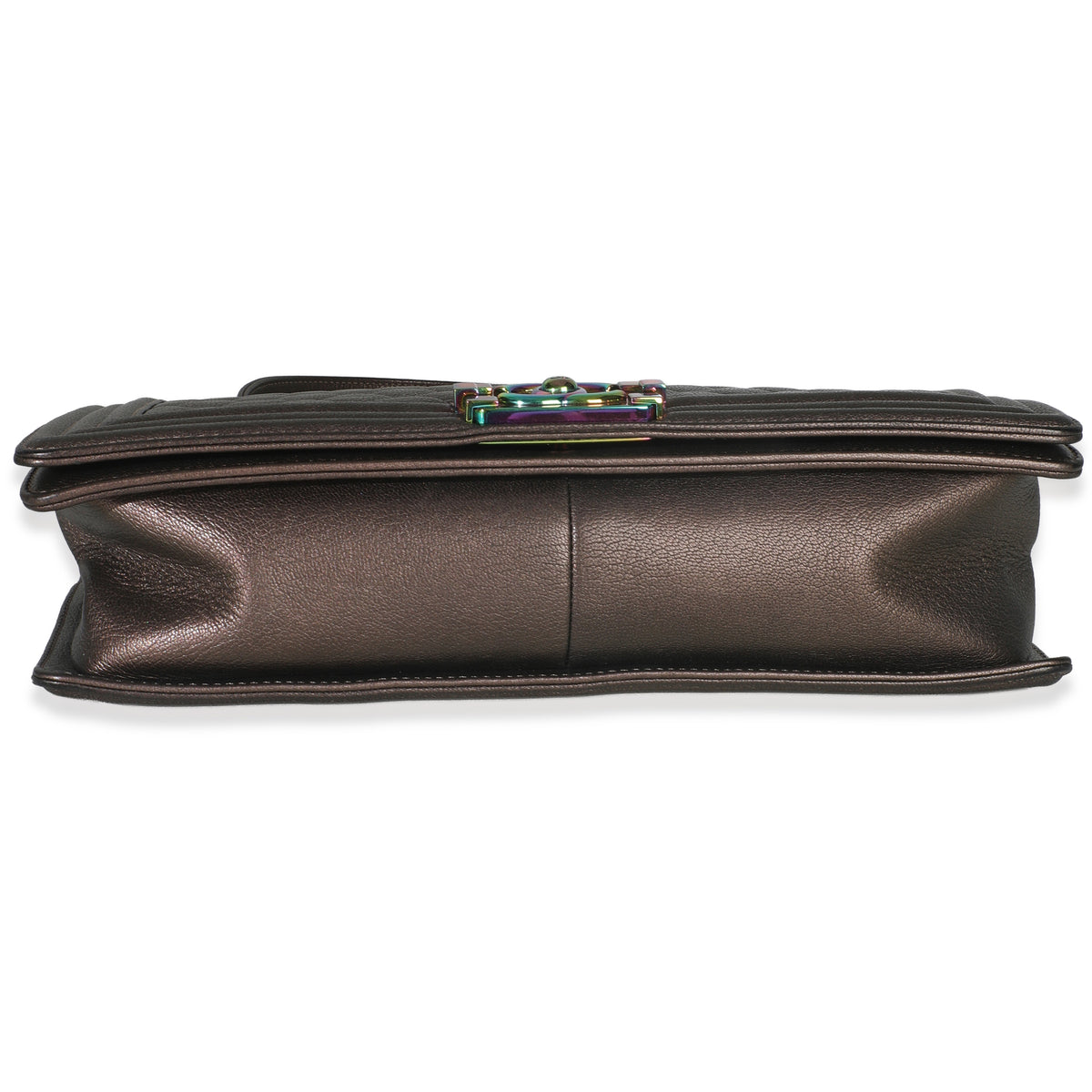 Chanel Bronze Purple Iridescent Quilted Goatskin New Medium Boy Bag Handbag pv