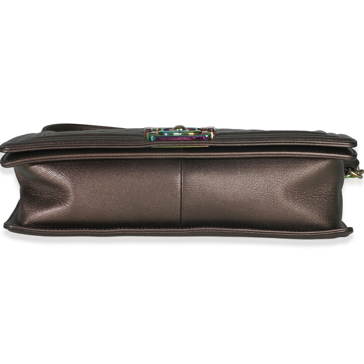 Chanel Bronze Purple Iridescent Quilted Goatskin New Medium Boy Bag Handbag stamp