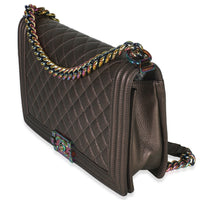 Chanel Bronze Purple Iridescent Quilted Goatskin New Medium Boy Bag Handbag sv