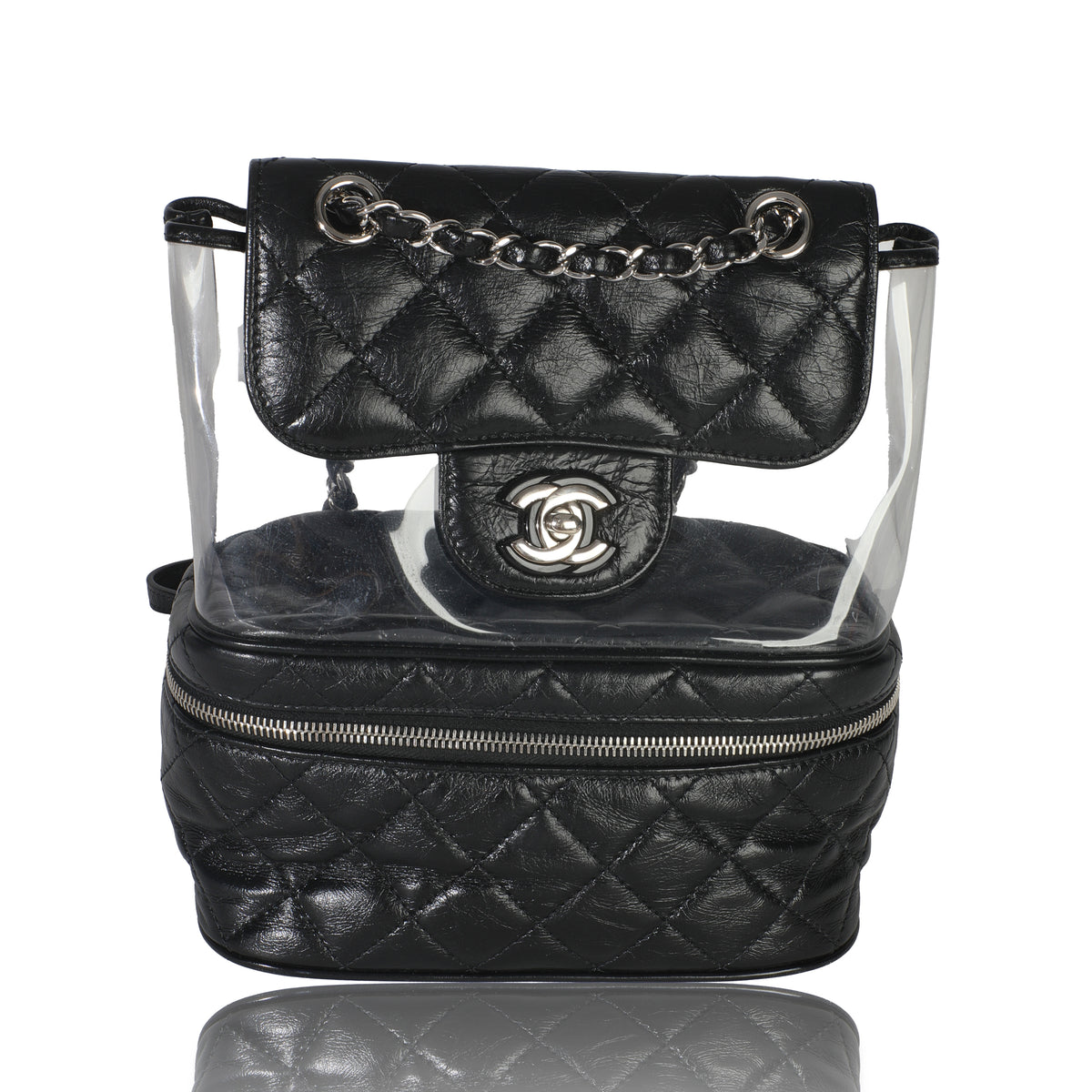 Black Crumpled Calfskin PVC Mini Backpack