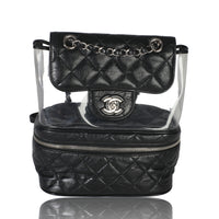 Black Crumpled Calfskin PVC Mini Backpack