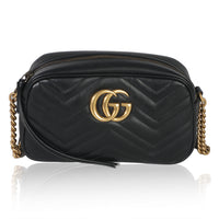 Black Calfskin Matelasse Small GG Marmont Chain Shoulder Bag