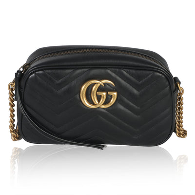 Black Calfskin Matelasse Small GG Marmont Chain Shoulder Bag